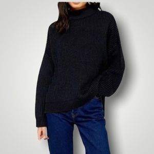 Topshop Ribbed Mock Neck Sweater in navy